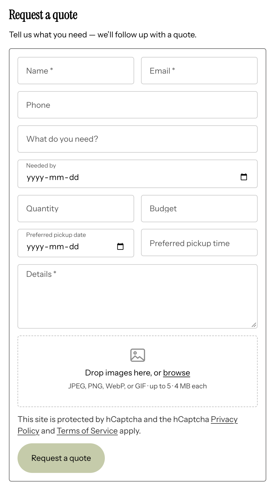 Shopify theme inquiry form
